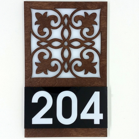 Semnalistica - Placuta indicator pentru camera din lemn si plexiglas - Floral