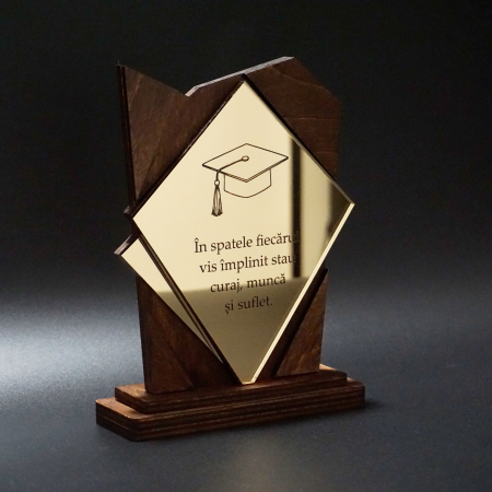 Trofee aniversare - Trofeu Personalizat din Lemn și Plexiglas Auriu | Cadou Premium