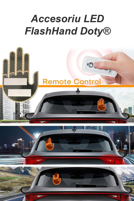 Accesoriu LED FlashHand Doty®, in forma de mana, cu telecomanda, 4 gesturi, de atentionare, pentru masina sau alte spatii, design creativ [4]