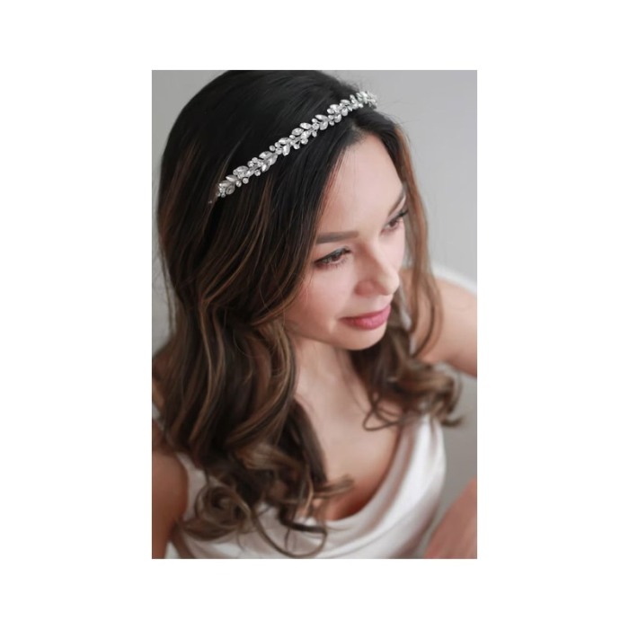 Accesoriu pentru par Simplicito, tip diadema, de mireasa, nasa, majorat, 26x1 cm, argintie, cristale acrilice, Doty®️ [3]