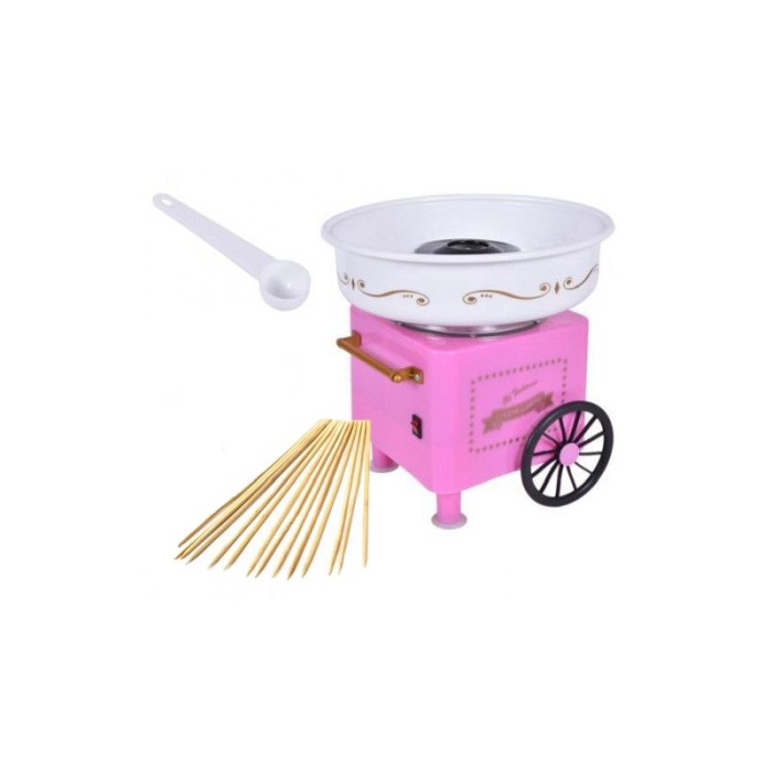 Aparat de facut vata pe bat PinkCandy Maker, 450W, cu dozator pentru zahar si 10 bete din bambus, roz [4]