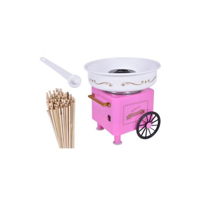 Aparat de facut vata pe bat PinkCandy Maker, 450W, cu dozator pentru zahar si 10 bete din bambus, roz [2]