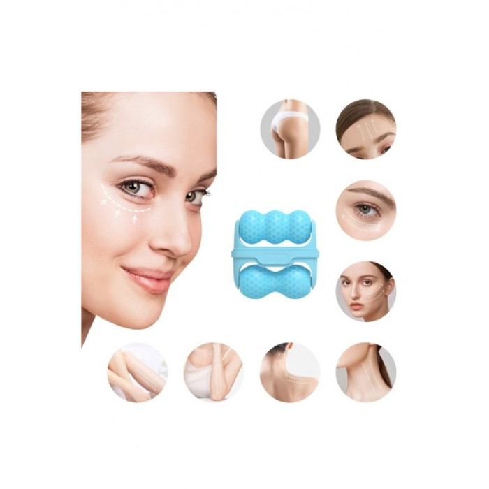 Aparat de masaj IceRejuven Doty®, facial si anticelulitic, cu 2 capete V si W, cu gheata, babyblue [9]