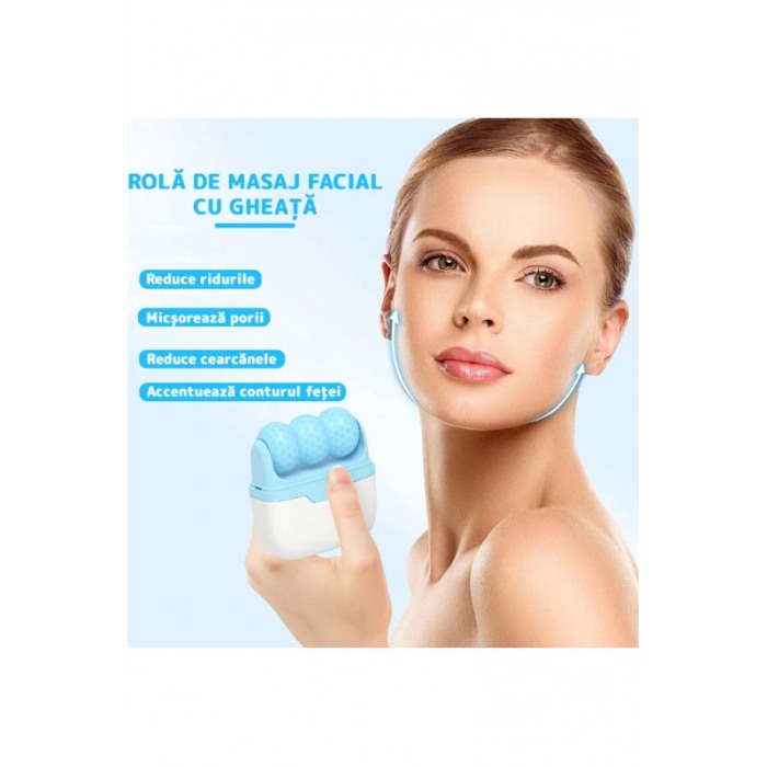 Aparat de masaj IceRejuven Doty®, facial si anticelulitic, cu 2 capete V si W, cu gheata, babyblue [11]
