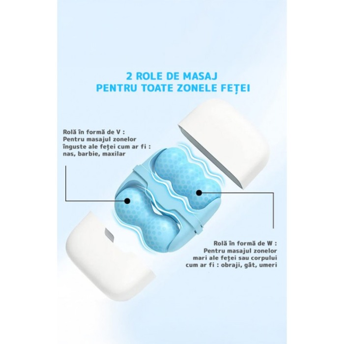 Aparat de masaj IceRejuven Doty®, facial si anticelulitic, cu 2 capete V si W, cu gheata, babyblue [3]