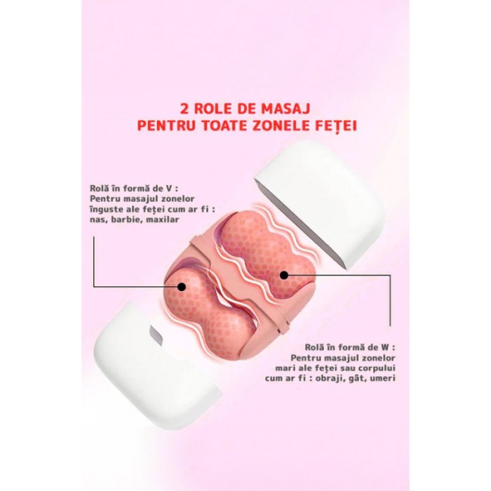 Aparat de masaj IceRejuven Doty®, facial si anticelulitic, cu 2 capete V si W, cu gheata, babypink [4]