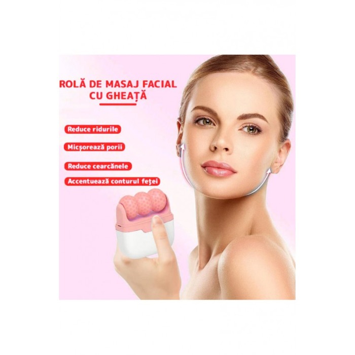 Aparat de masaj IceRejuven Doty®, facial si anticelulitic, cu 2 capete V si W, cu gheata, babypink [10]