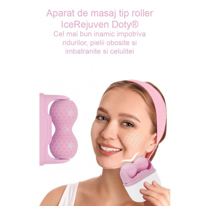 Aparat de masaj IceRejuven Doty®, facial si anticelulitic, cu 2 capete V si W, cu gheata, babypink [2]
