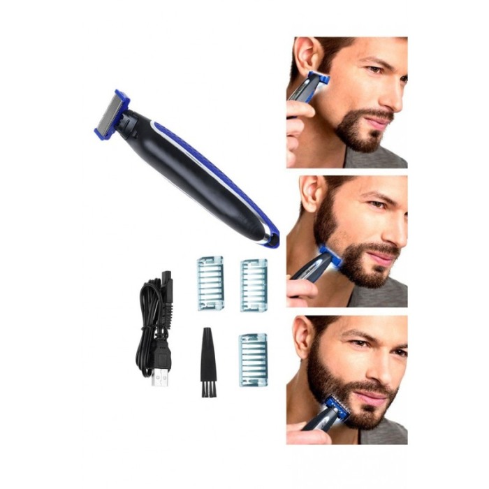 Aparat de ras electric pentru barba EdgesCut, taie, contureaza si rade cu micro precizie,otel inoxidabil, 3 capete de tuns  1 mm [3]