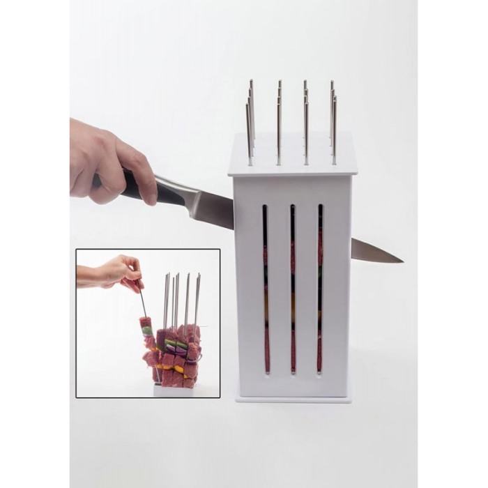 Aparat manual pentru portionat frigarui BBQTool Doty.ro®, usor de utilizat si curatat, 30 bete de bambus incluse, alb [9]