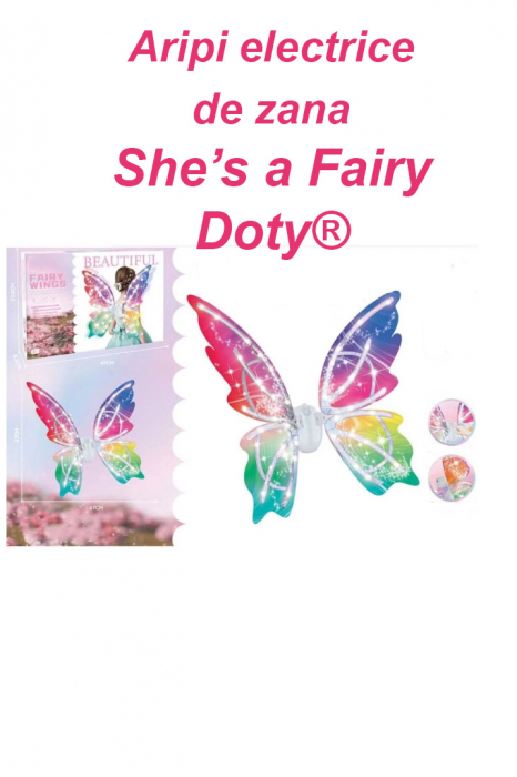 Aripi de jucarie electrice She's a Fairy Doty®, model cu zane, cu lumina LED si vibratii, 67x57cm, multicolor [2]