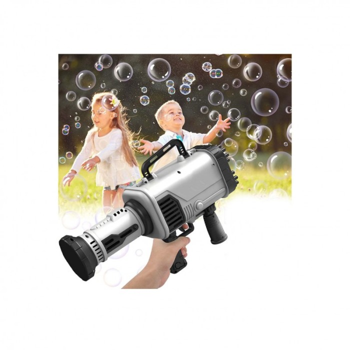 Arma de facut baloane Soap Bubbles Baz, accesorii incluse, 24 orificii, functioneaza cu baterii, 29x18x8, gri/negru [4]