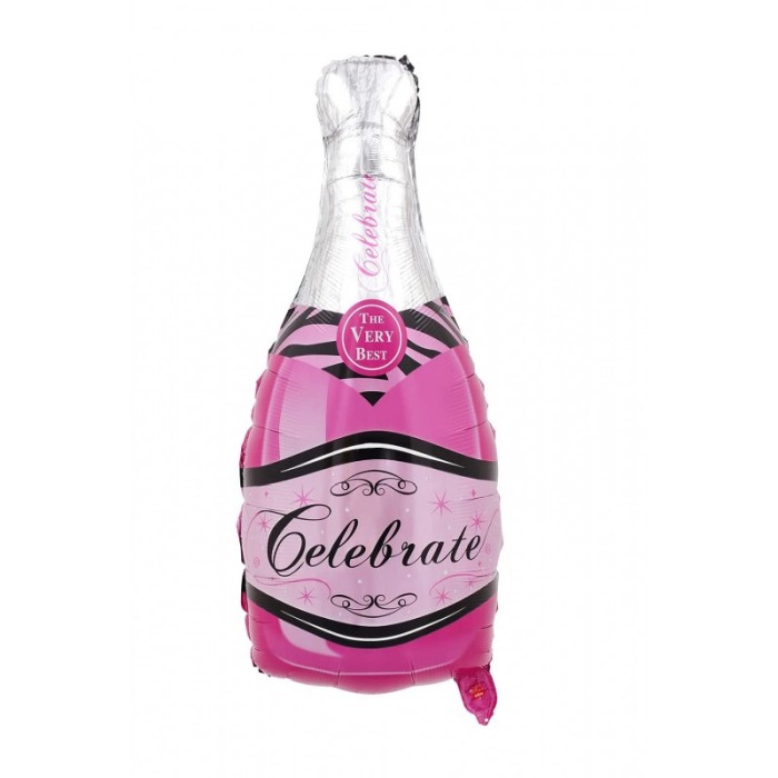 Balon Champagne Shower, din folie de aluminiu, 80 cm , forma sticla de sampanie, roz/argintiu [3]