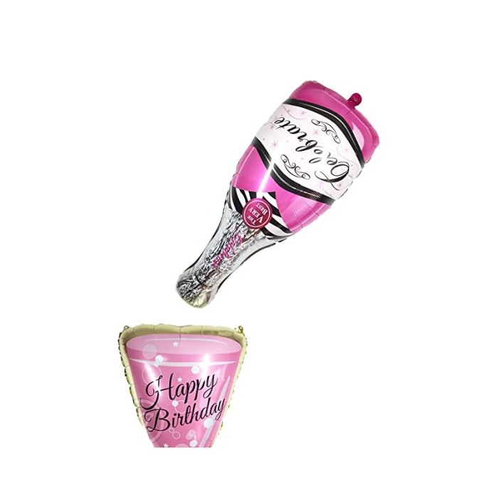 Balon Champagne Shower, din folie de aluminiu, 80 cm , forma sticla de sampanie, roz/argintiu [6]