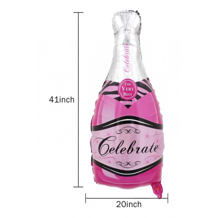 Balon Champagne Shower, din folie de aluminiu, 80 cm , forma sticla de sampanie, roz/argintiu [4]