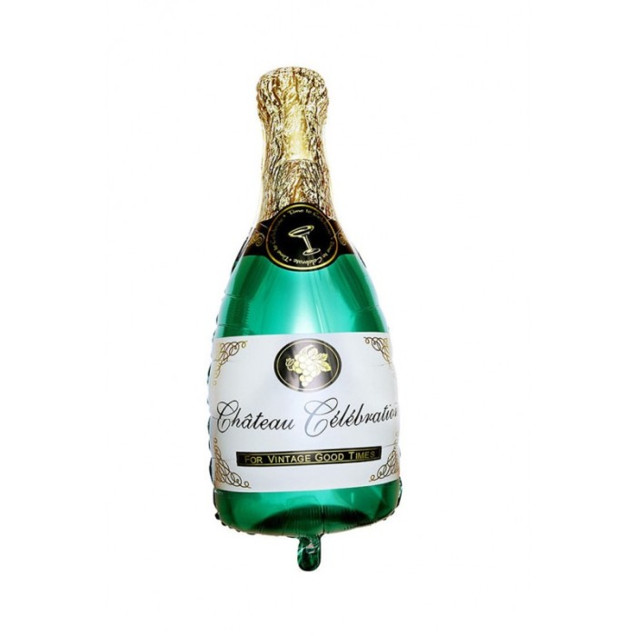 Balon Champagne Shower, din folie de aluminiu, 80 cm , forma sticla de sampanie, verde/auriu [3]