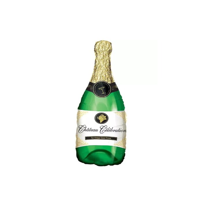 Balon Champagne Shower, din folie de aluminiu, 80 cm , forma sticla de sampanie, verde/auriu [2]