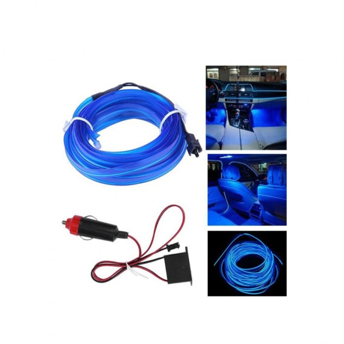 Banda led CarLight pentru masina, electroluminiscenta cu droser si mufa bricheta, 12V, lungime 3 m, albastru, Doty®️ [4]