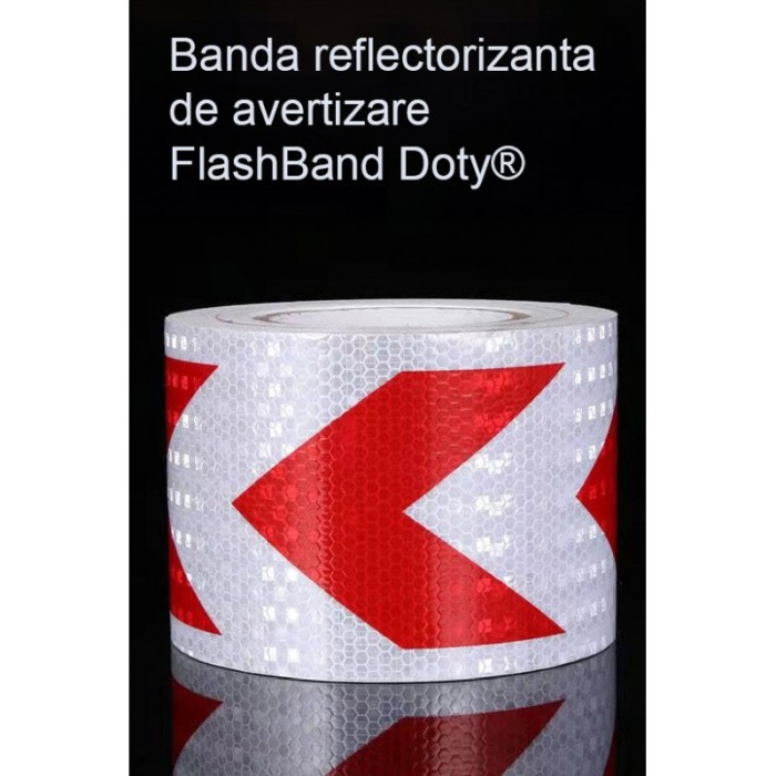 Banda reflectorizanta de avertizare FlashBand Doty®, model fagure, Autoadeziva, 5m x 5cm, rosu/alb [3]