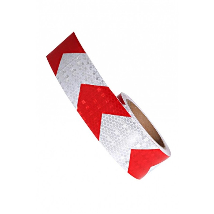 Banda reflectorizanta de avertizare FlashBand Doty®, model fagure, Autoadeziva, 5m x 5cm, rosu/alb [2]