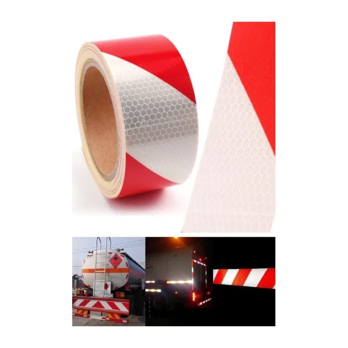 Banda reflectorizanta de avertizare SimpleFlashBand Doty®, model fagure, Autoadeziva, 5m x 5cm, rosu/alb [4]