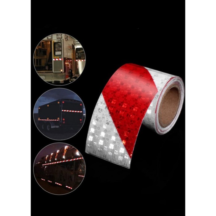 Banda reflectorizanta de avertizare SimpleFlashBand Doty®, model fagure, Autoadeziva, 5m x 5cm, rosu/alb [6]