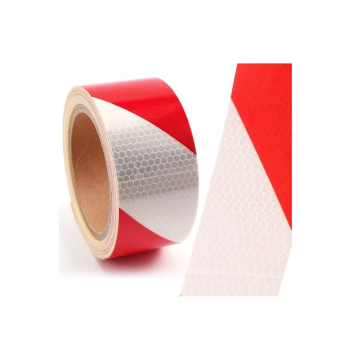 Banda reflectorizanta de avertizare SimpleFlashBand Doty®, model fagure, Autoadeziva, 5m x 5cm, rosu/alb [5]