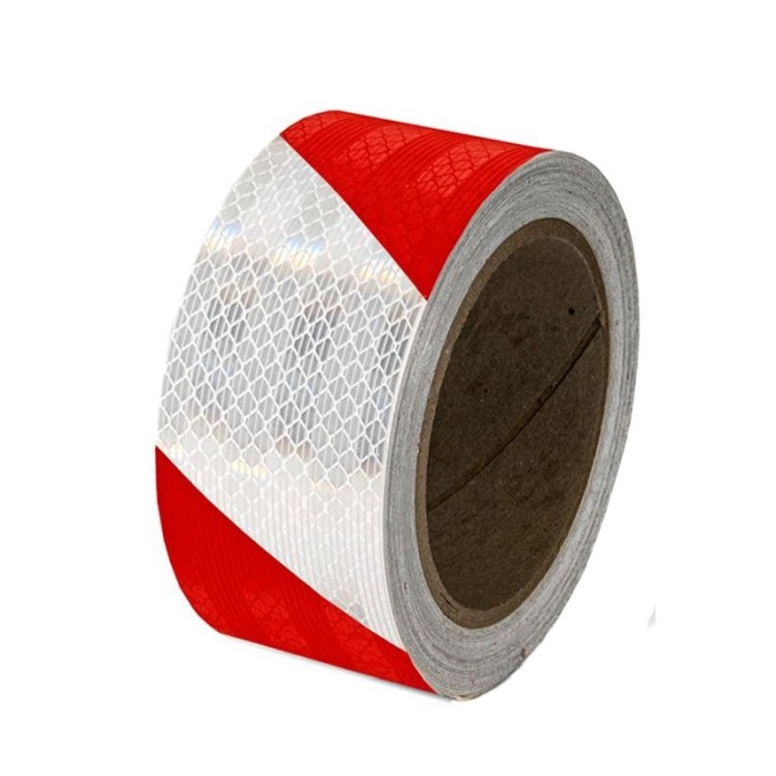 Banda reflectorizanta de avertizare SimpleFlashBand Doty®, model fagure, Autoadeziva, 5m x 5cm, rosu/alb [1]
