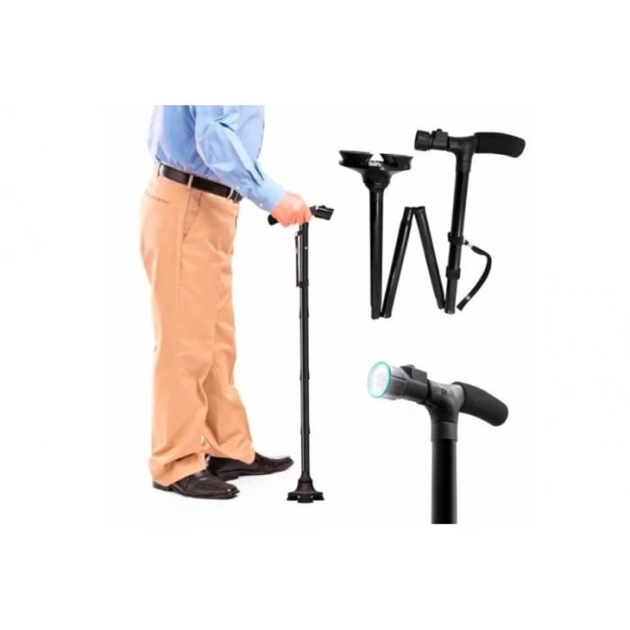 Baston pliabil pentru persoane cu probleme locomotorii,design special cu patru puncte de contact cu solul,mini lanterna cu LED,n [2]