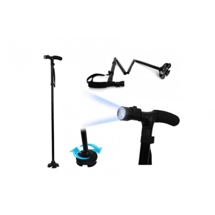 Baston pliabil pentru persoane cu probleme locomotorii,design special cu patru puncte de contact cu solul,mini lanterna cu LED,n [4]