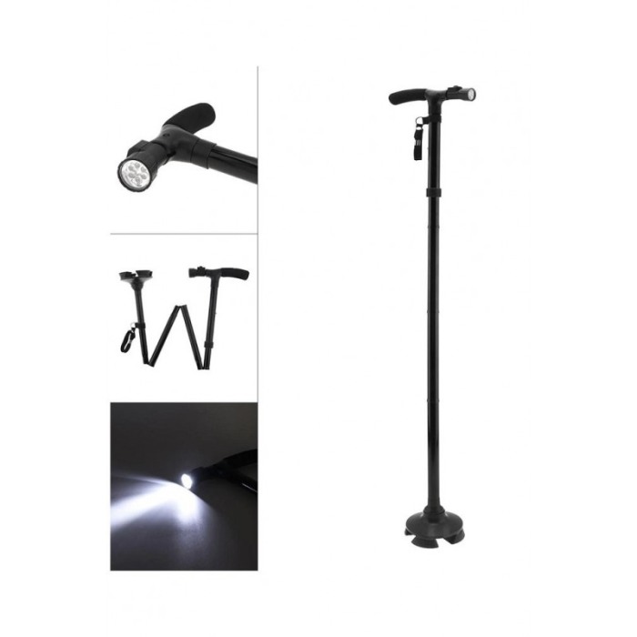 Baston StrongTrust telescopic de sprijincu pivoti stabilizatori, pliabil, si lanterna, negru, Doty [5]