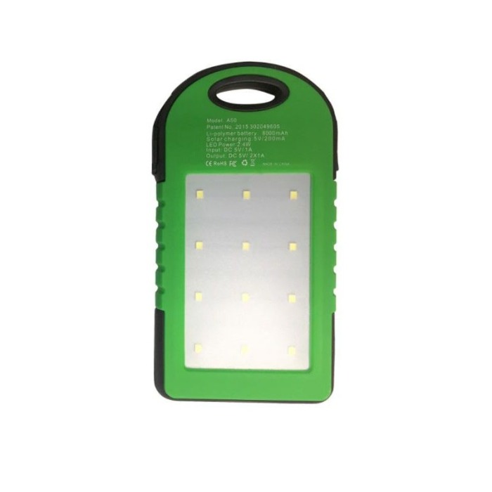 Baterie GreenPower externa solara cu lanterna,rezistenta la apa, 2 x USB,Negru/Verde5000 mAh, Doty [4]