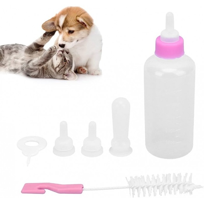 Biberon pentru animale, 3 tetine incluse, perie de curatat, 120 ml, transparent, Doty®️ [2]