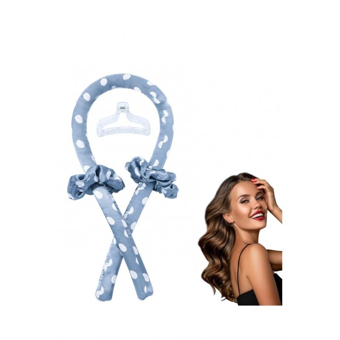 Bigudiu tip panglica RibbonCurl Dots, accesorii incluse, usor de utilizat, 90 cm, blue cu buline albe [5]