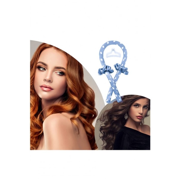 Bigudiu tip panglica RibbonCurl Dots, accesorii incluse, usor de utilizat, 90 cm, blue cu buline albe [2]