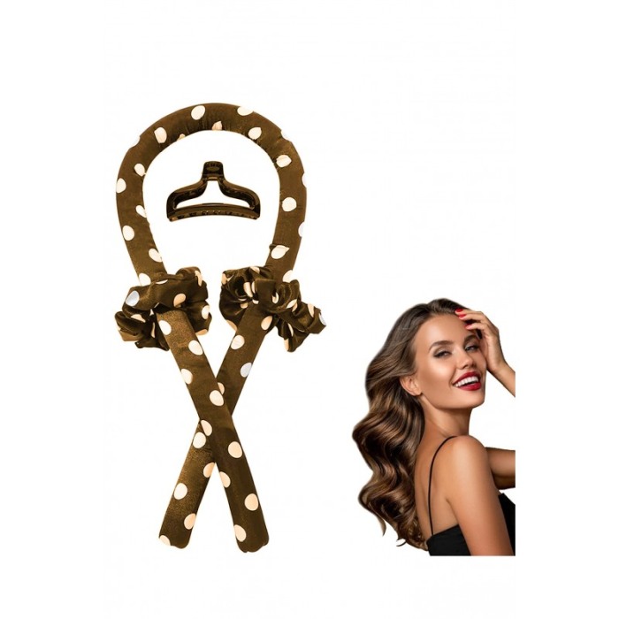 Bigudiu tip panglica RibbonCurl Dots, accesorii incluse, usor de utilizat, 90 cm, maro cu buline albe [2]