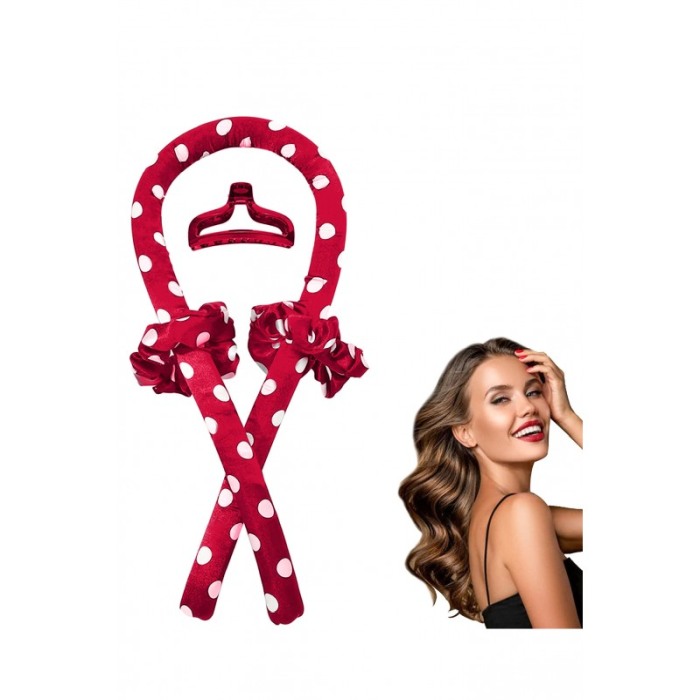 Bigudiu tip panglica RibbonCurl Dots, accesorii incluse, usor de utilizat, 90 cm, rosu cu buline albe [2]