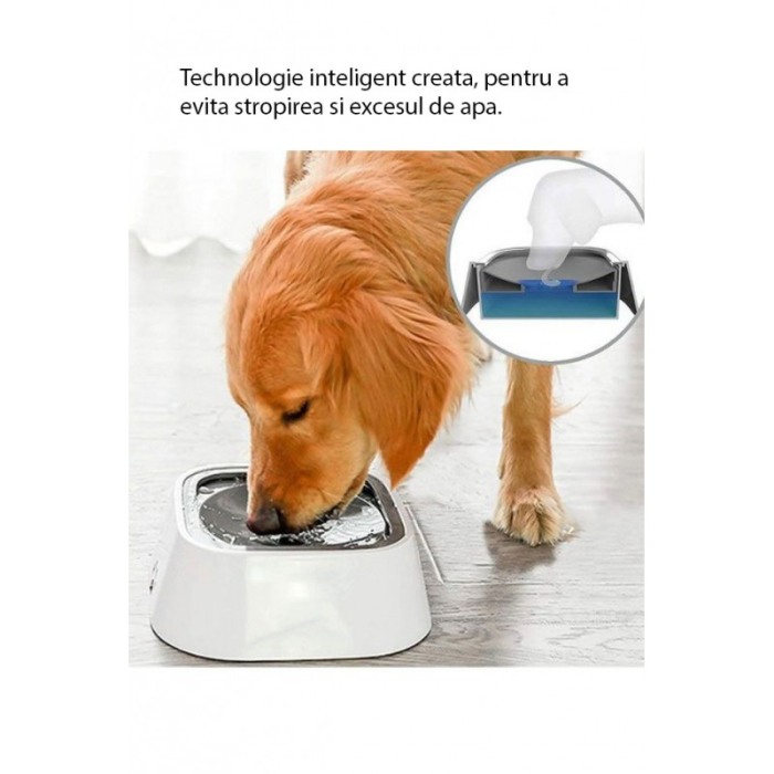 Bol pentru apa anti-stropire pentru animale AntiSplash, 1.5 l, design inteligent creat, 18x10 cm, alb, Doty [7]