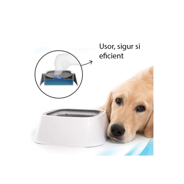 Bol pentru apa anti-stropire pentru animale AntiSplash, 1.5 l, design inteligent creat, 18x10 cm, alb, Doty [4]