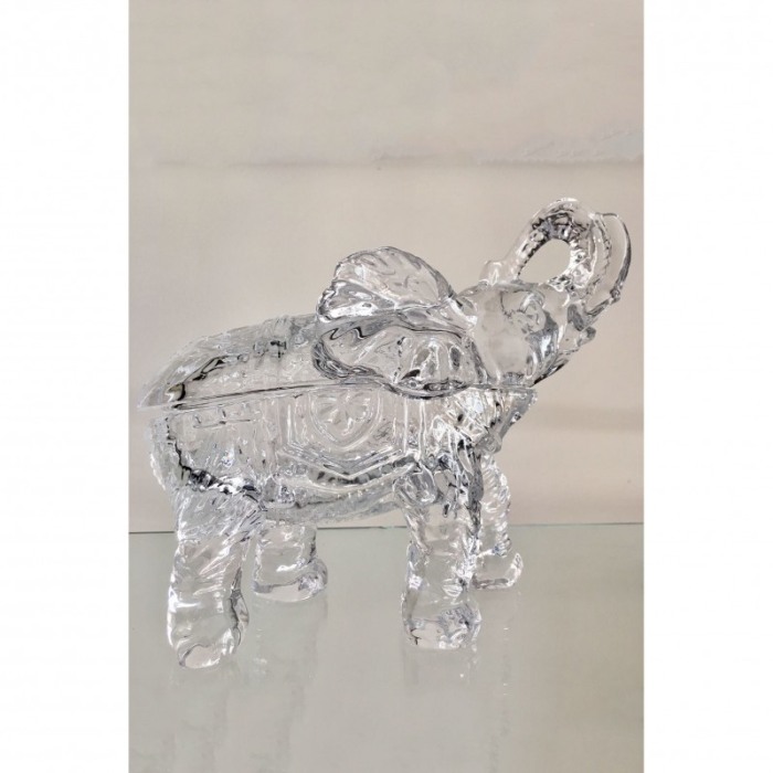 Bomboniera Elephant, din sticla, cu capac, design elegant, 26x22x12 cm, transparent [5]