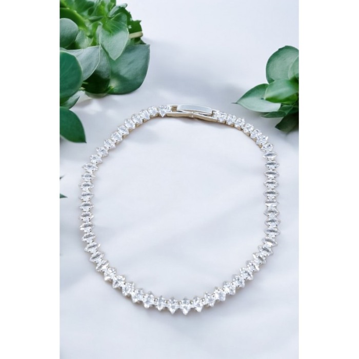 Bratara Romb Doty®, tip tennis, din aliaj, cu pietre din zirconiu, argintiu, 17 cm [2]