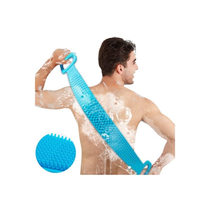 Burete de baie 2 in 1 Sponge Brush, tip perie, din silicon, 69 cm, cu 2 fete, usor de utilizat, albastru [3]