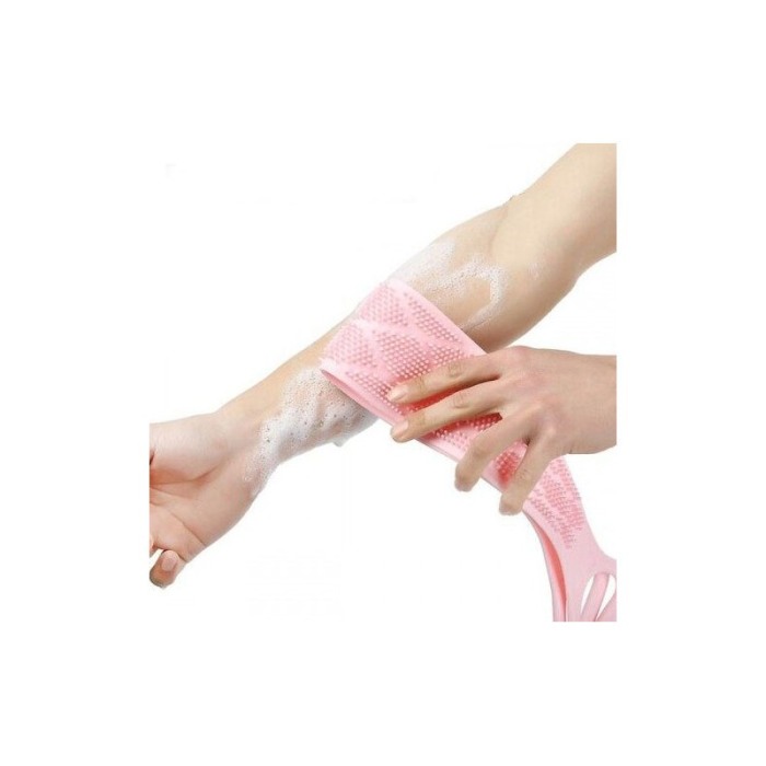 Burete de baie 2 in 1 Sponge Brush, tip perie, din silicon, 69 cm, cu 2 fete, usor de utilizat, roz [3]