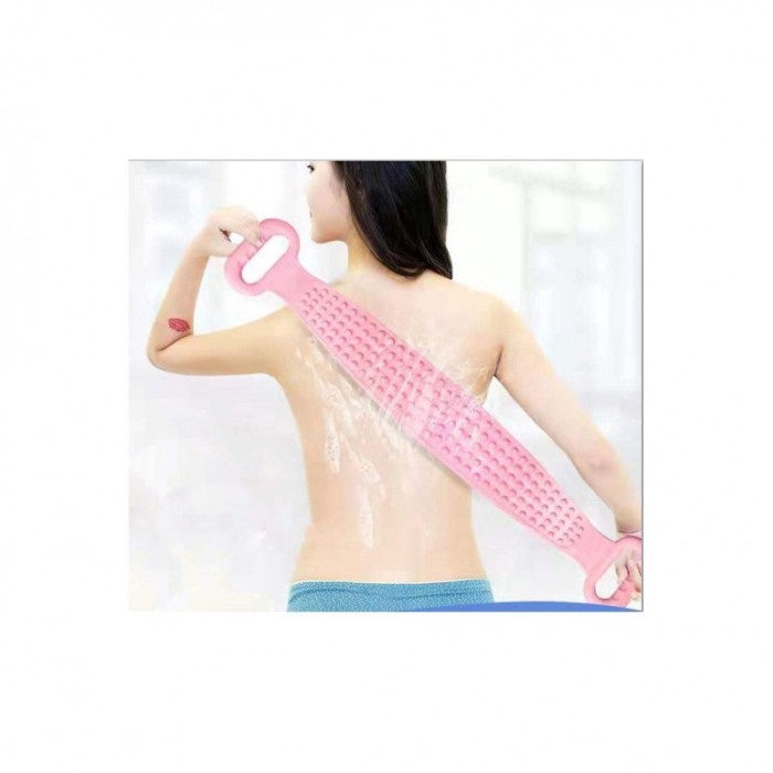 Burete de baie 2 in 1 Sponge Brush, tip perie, din silicon, 69 cm, cu 2 fete, usor de utilizat, roz [4]