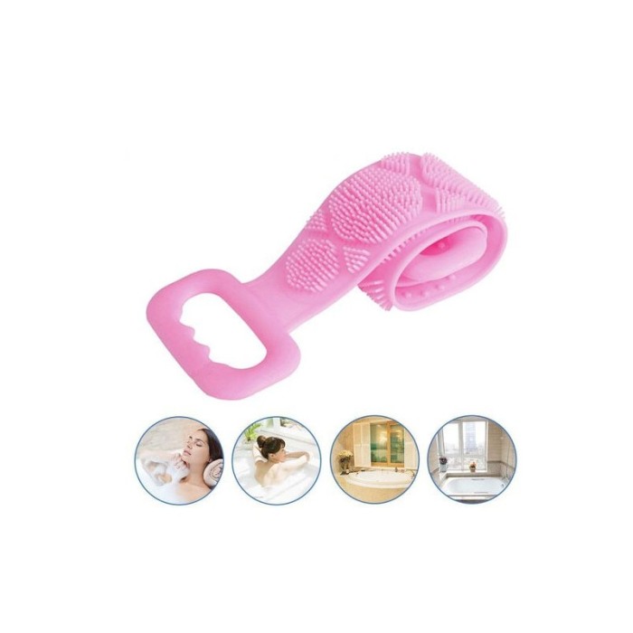 Burete de baie 2 in 1 Sponge Brush, tip perie, din silicon, 69 cm, cu 2 fete, usor de utilizat, roz [2]