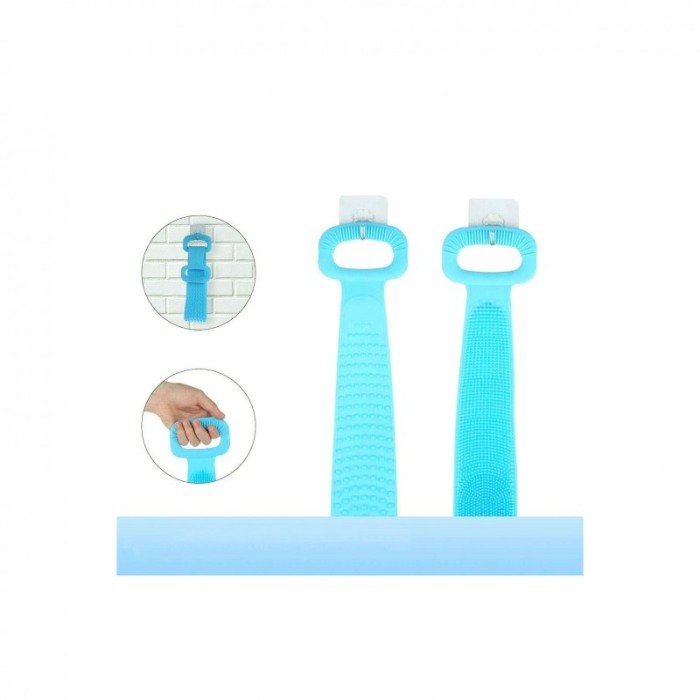 Burete de baie 2 in 1 Sponge Brush, tip perie, din silicon, 69 cm, cu 2 fete, usor de utilizat, turcoaz [3]