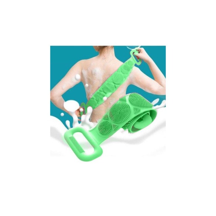 Burete de baie 2 in 1 Sponge Brush, tip perie, din silicon, 69 cm, cu 2 fete, usor de utilizat, verde, Doty® [2]
