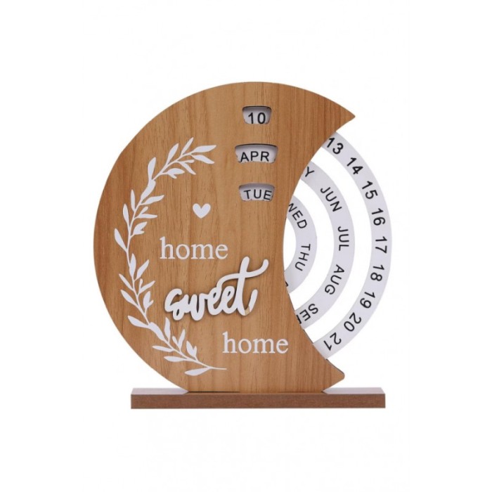 Calendar perpetuu din lemn SweetHome Doty®, rotativ, de birou, ajustare manuala, decorativ, rustic, 18x20 cm, bej [5]