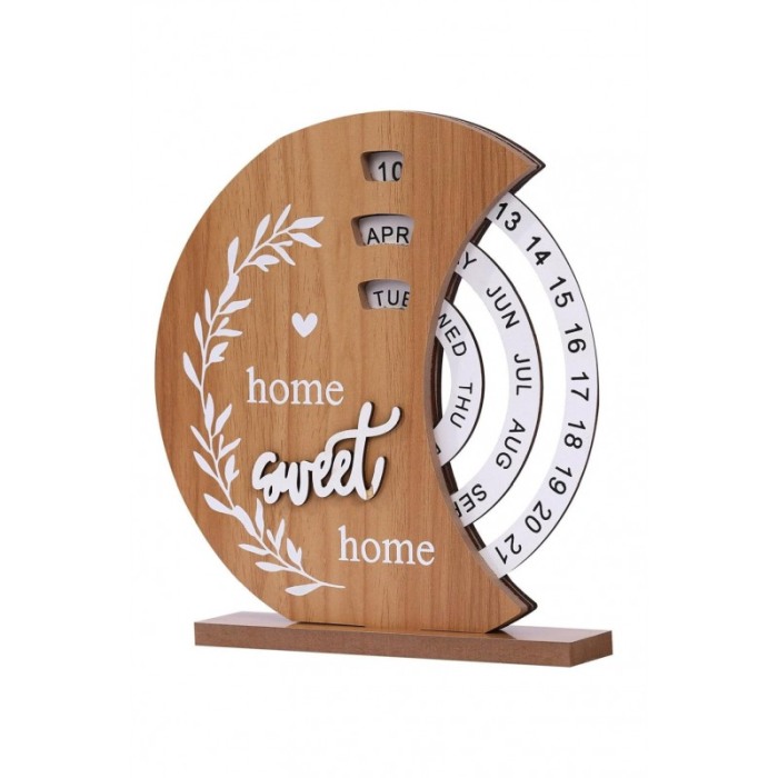 Calendar perpetuu din lemn SweetHome Doty®, rotativ, de birou, ajustare manuala, decorativ, rustic, 18x20 cm, bej [1]