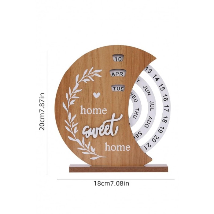 Calendar perpetuu din lemn SweetHome Doty®, rotativ, de birou, ajustare manuala, decorativ, rustic, 18x20 cm, bej [3]